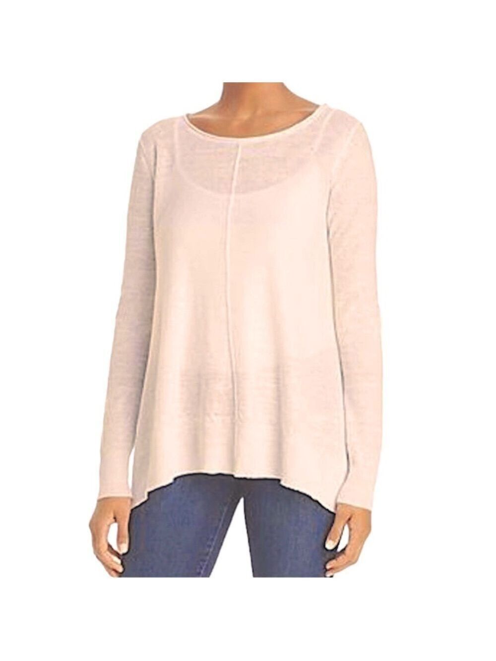 Donna Karan NY Knit Linen Pullover Sweater Sz XS Pink Peach Relaxed Round Neck